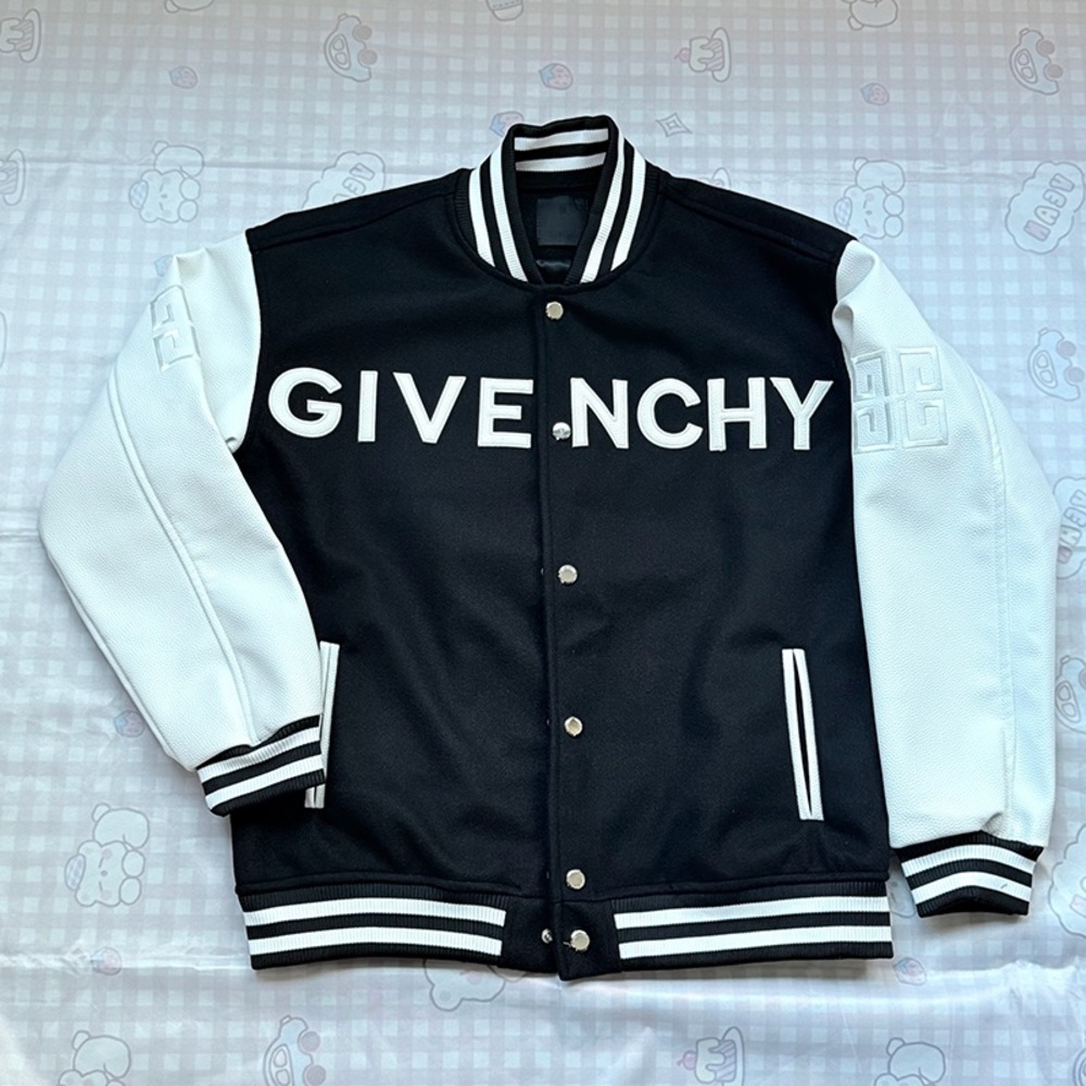 Givenchy Varsity Wool & Grained Leather Jacket In Black And White